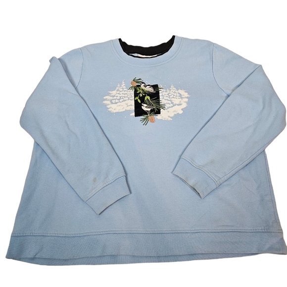 Breckenridge Baby Blue Winter‎ Sparrow Crew Neck Sweatshirt Size XL Women's - Picture 1 of 12